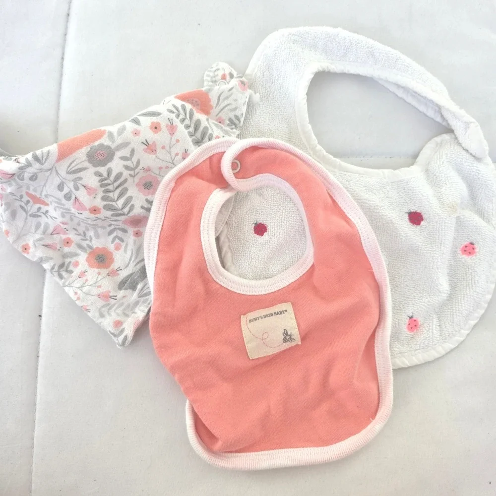 Burt's Bees‎ Baby Jacadi Infant Toddler Bibs Lot 3 Ladybug Floral